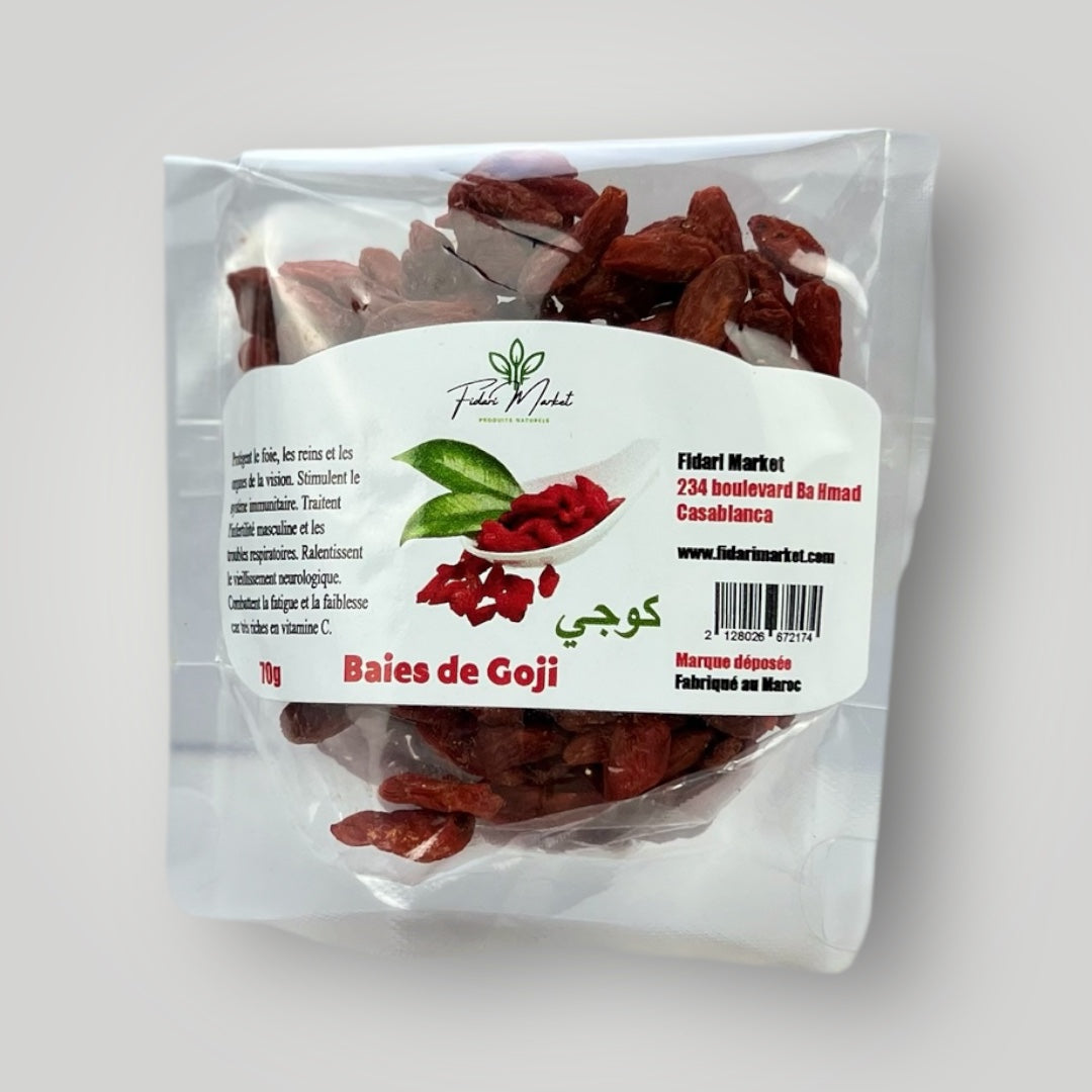 Baies de Goji 70g – 100% naturel superfood – Fidari Market Casablanca