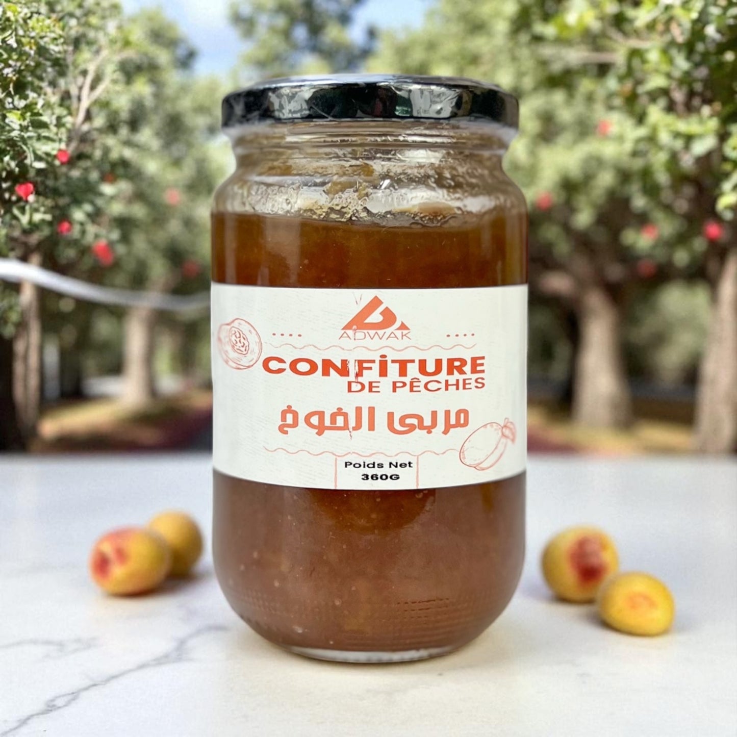 Détail produit – Confiture de Pêche 360g – artisanal marocain 100% naturel – Fidari Market Casablanca
