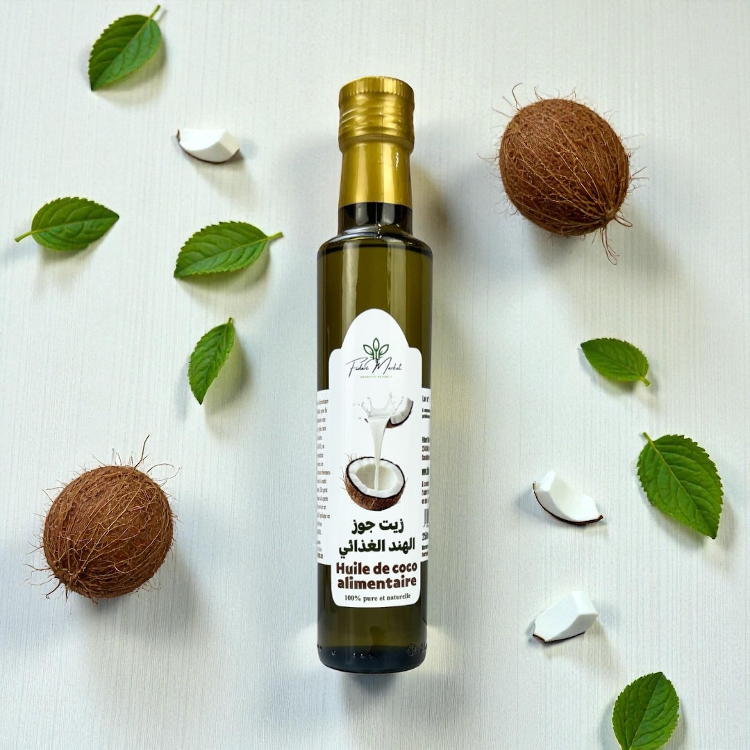 Huile de Coco Alimentaire 250ml – 100% naturel sans additifs chimiques – Fidari Market Casablanca