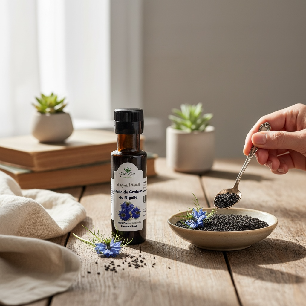 Huile de Graines de Nigelle alimentaire 100 ml – 100% naturel sans additifs chimiques – Fidari Market Casablanca