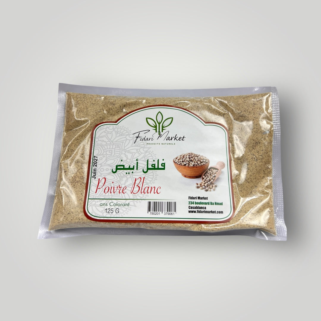 Poivre blanc 125g – 100% naturel marocain – Fidari Market Casablanca