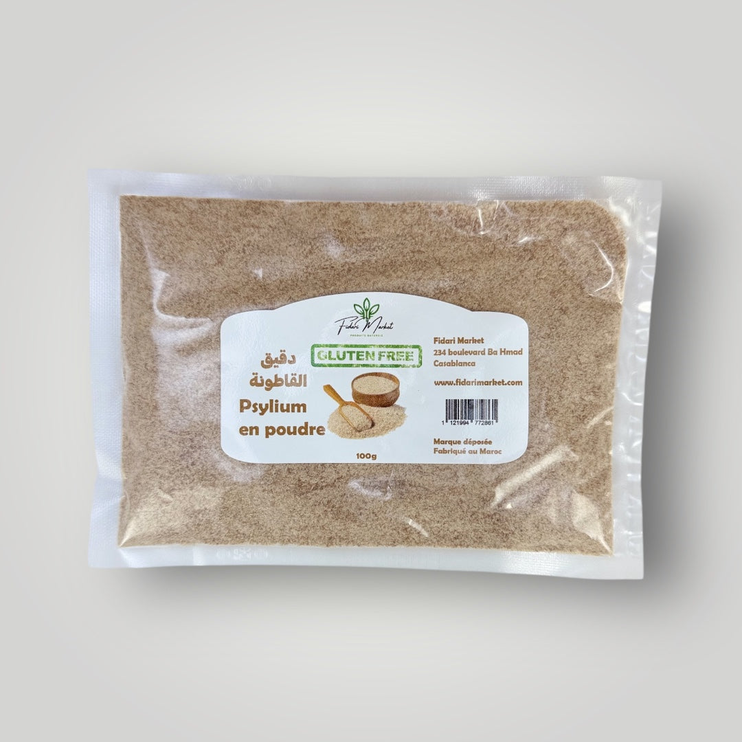 Psyllium en poudre sans gluten 100g – 100% naturel superfood – Fidari Market Casablanca