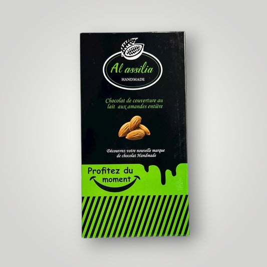 Tablette de Chocolat au Lait de Couverture Artisanale aux Amandes – 100% Naturelle شكلاط بالحليب طبيعي باللوز