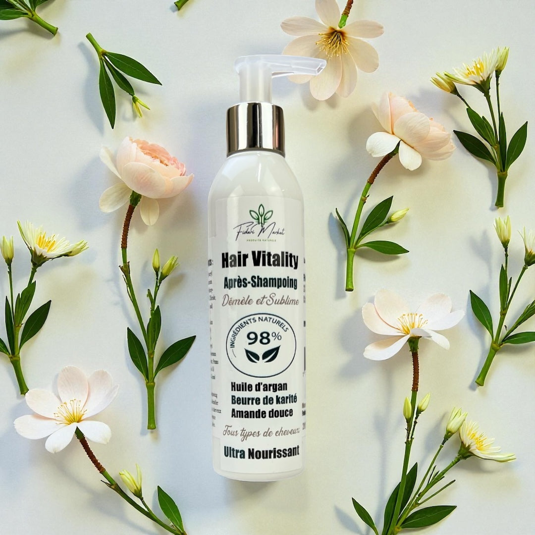 Hair Vitality Après-Shampooing Naturel à l’Huile d’Argan, Amande Douce & Beurre de Karité – Hydratant, Nourrissant & Démêlant   ملين الشعر