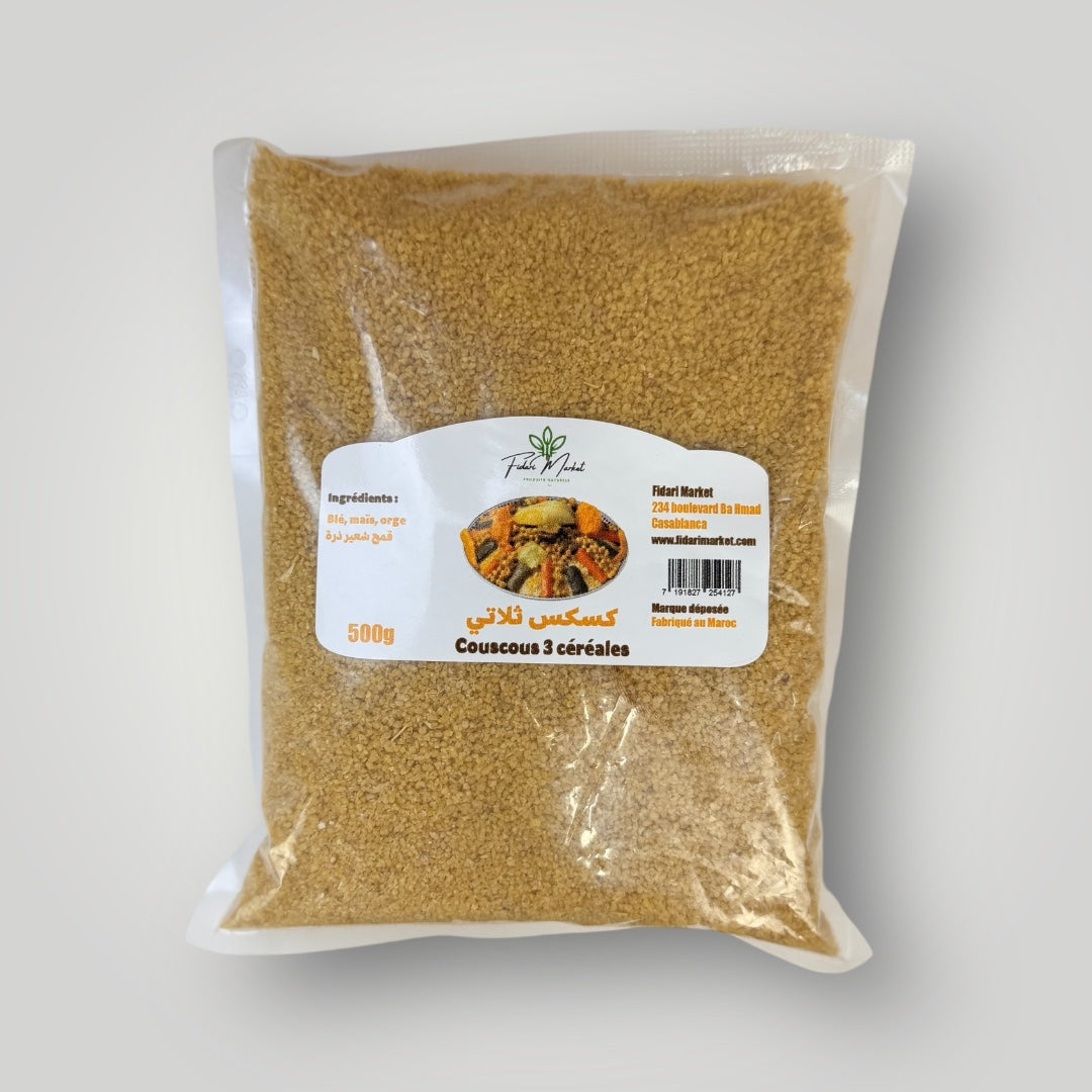 Couscous 3 cereales 500g – artisanal sans conservateurs – Fidari Market Casablanca