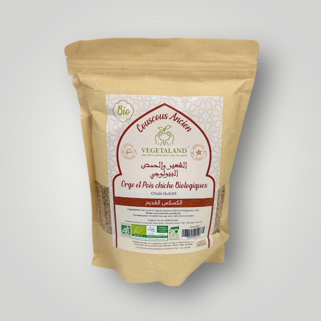 Couscous Ancien Orge et Pois Chiches Bio 500g – artisanal sans conservateurs – Fidari Market Casablanca