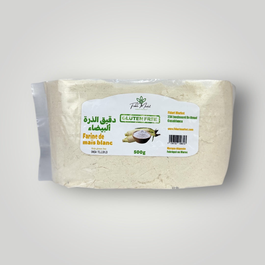 Farine de Maïs Blanc sans gluten 500g – artisanal sans conservateurs – Fidari Market Casablanca