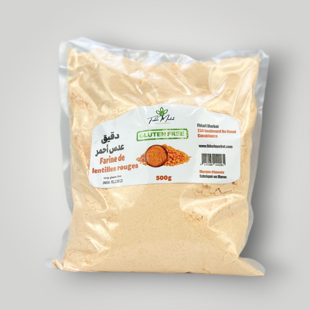 Farine de lentilles rouges sans gluten 500g – artisanal sans conservateurs – Fidari Market Casablanca
