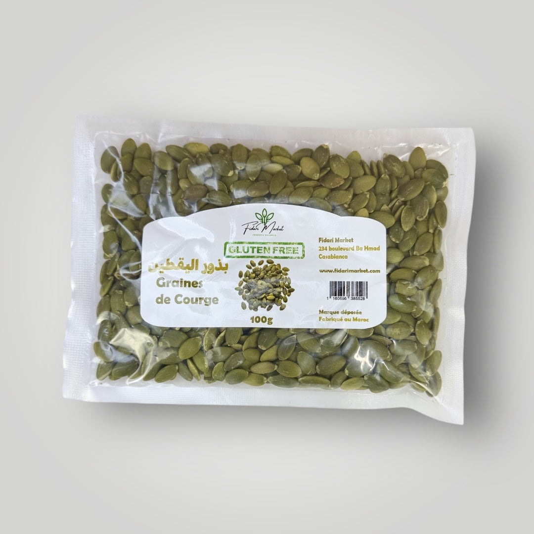 Graines de courge sans gluten 100g – 100% naturel superfood – Fidari Market Casablanca