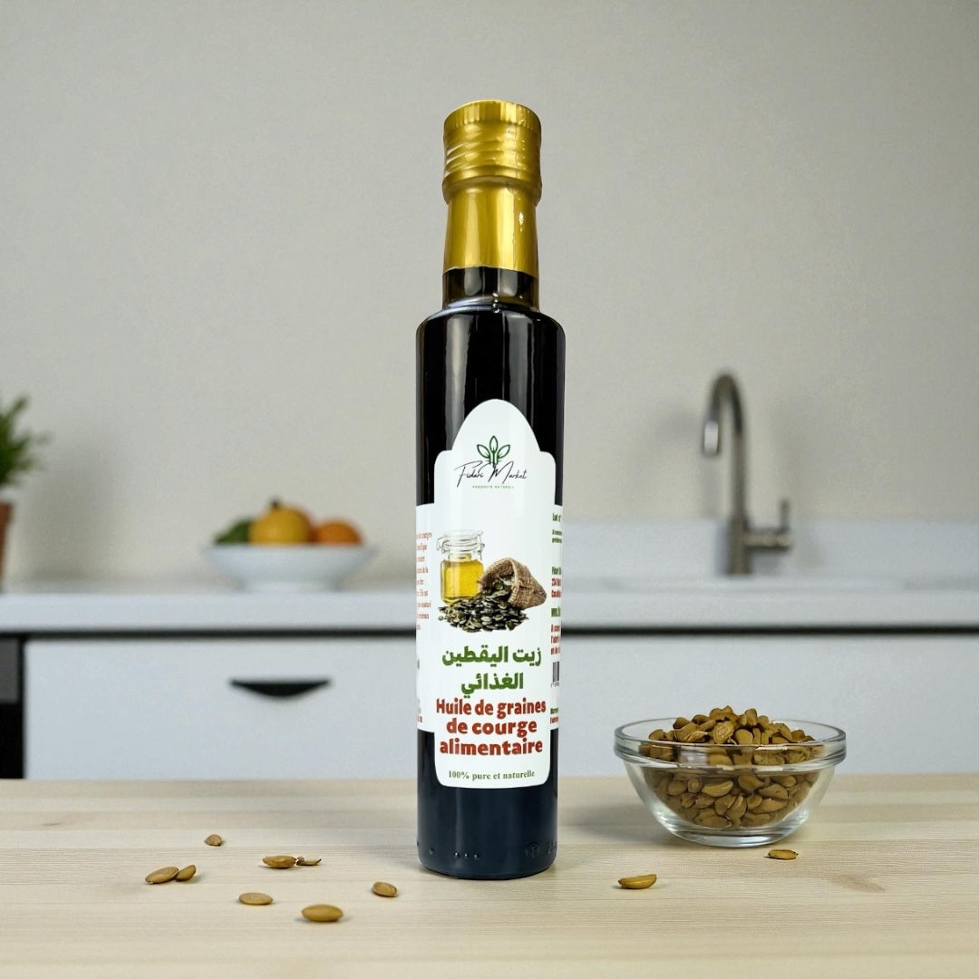 Huile de Graines de Courge Alimentaire 250ml – 100% naturel superfood – Fidari Market Casablanca