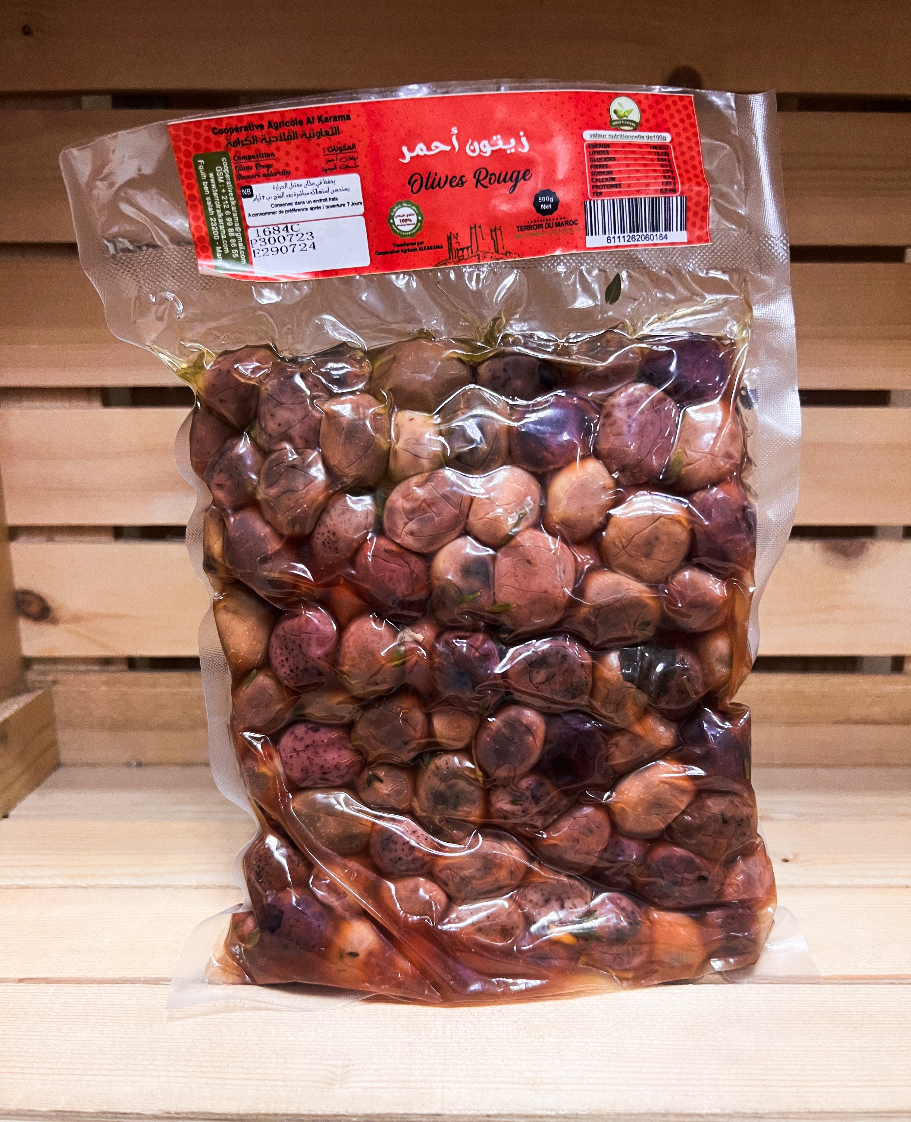 Olives rouges sans soude 500g Fidari Market