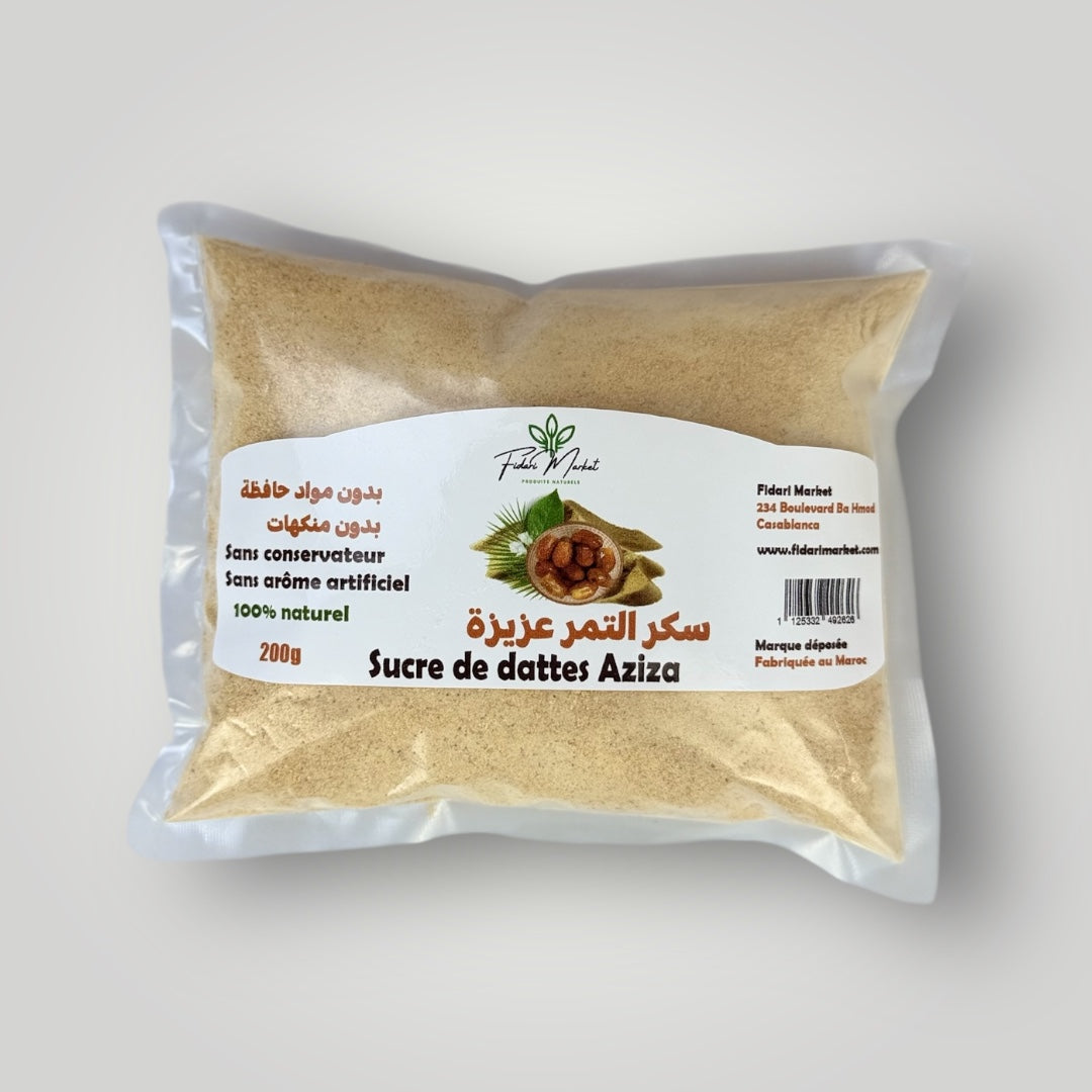 Sucre de dattes Aziza 200g – 100% naturel marocain – Fidari Market Casablanca
